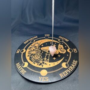 Rose Quartz Pendulum Divination Set 🔮 Gold Celestial Yes/No Board